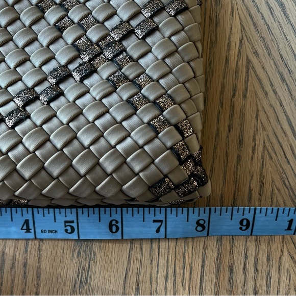 Naghedi Brown Metallic Woven Leather Pouch 8x5.5” - Picture 4 of 5